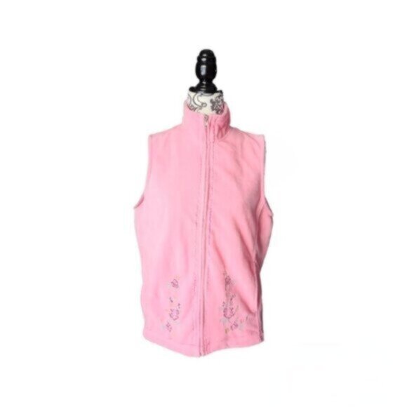 Vintage Pink Embroidered Fleece Vest Sz Large - Picture 1 of 9